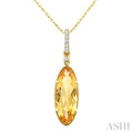 16X6 MM Evoque Gemstone Oval Shape Citrine and 1/20 Ctw Round Cut Diamond Semi-Precious Pendant With Chain in 10K Yellow Gold