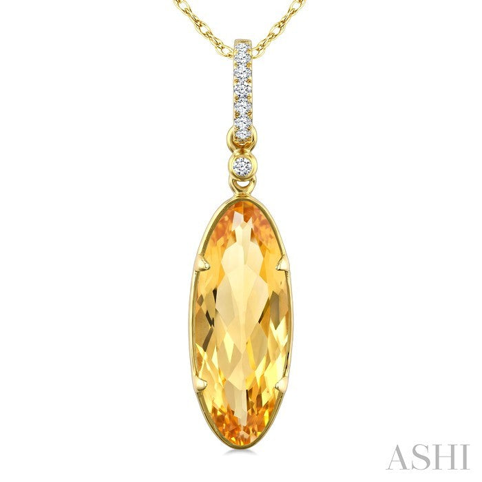 16X6 MM Evoque Gemstone Oval Shape Citrine and 1/20 Ctw Round Cut Diamond Semi-Precious Pendant With Chain in 10K Yellow Gold