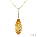 16X6 MM Evoque Gemstone Pear Shape Citrine and 1/20 Ctw Round Cut Diamond Semi-Precious Pendant With Chain in 10K Yellow Gold