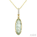 16X6 MM Evoque Gemstone Oval Shape Green Amethyst and 1/20 Ctw Round Cut Diamond Semi-Precious Pendant With Chain in 10K Yellow Gold