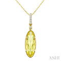 16X6 MM Evoque Gemstones Oval Shape Lemon Quartz and 1/20 Ctw Round Cut Diamond Semi-Precious Pendant With Chain in 10K Yellow Gold