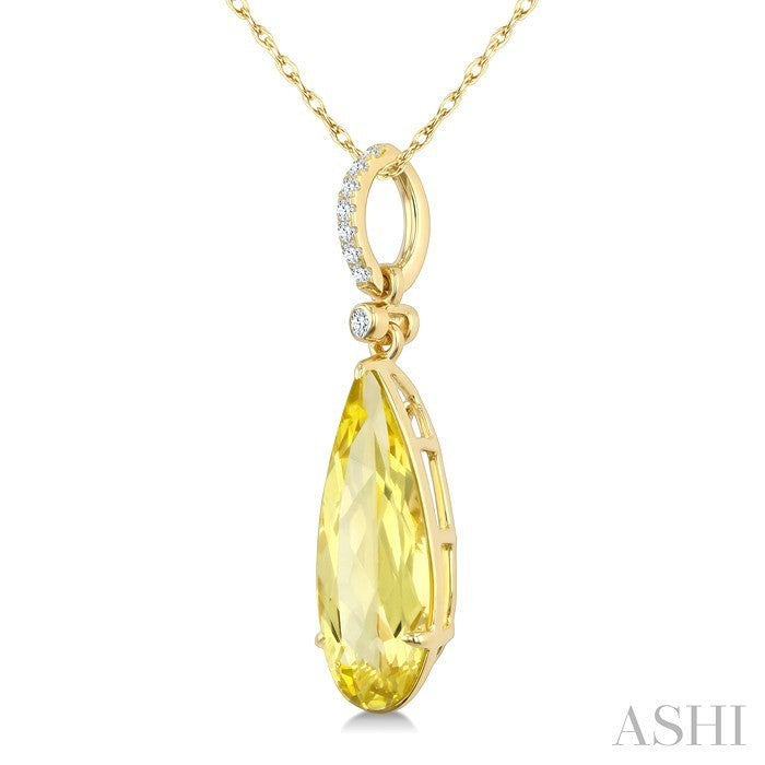 16X6 MM Evoque Gemstones Pear Shape Lemon Quartz and 1/20 Ctw Round Cut Diamond Semi-Precious Pendant With Chain in 10K Yellow Gold