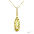 16X6 MM Evoque Gemstones Pear Shape Lemon Quartz and 1/20 Ctw Round Cut Diamond Semi-Precious Pendant With Chain in 10K Yellow Gold