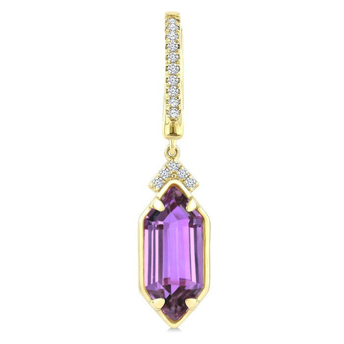 12X5 MM Evoque Gemstones Hexagon Shape Amethyst and 1/6 Ctw Round Cut Diamond Semi-Precious Earrings in 10K Yellow Gold
