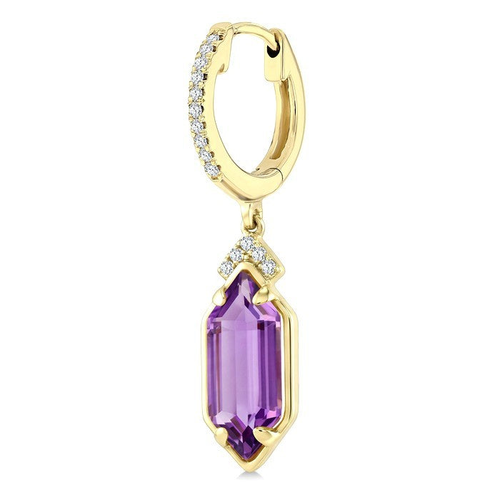 12X5 MM Evoque Gemstones Hexagon Shape Amethyst and 1/6 Ctw Round Cut Diamond Semi-Precious Earrings in 10K Yellow Gold