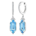 12X5 MM Evoque Gemstones Hexagon Shape Blue Topaz and 1/6 Ctw Round Cut Diamond Semi-Precious Earrings in 10K White Gold