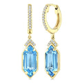 12X5 MM Evoque Gemstones Hexagon Shape Blue Topaz and 1/6 Ctw Round Cut Diamond Semi-Precious Earrings in 10K Yellow Gold