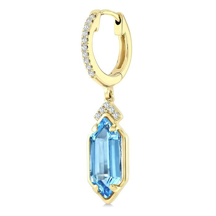 12X5 MM Evoque Gemstones Hexagon Shape Blue Topaz and 1/6 Ctw Round Cut Diamond Semi-Precious Earrings in 10K Yellow Gold