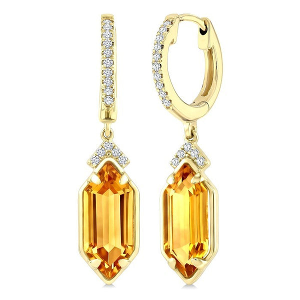 12X5 MM Evoque Gemstones Hexagon Shape Citrine and 1/6 Ctw Round Cut Diamond Semi-Precious Earrings in 10K Yellow Gold