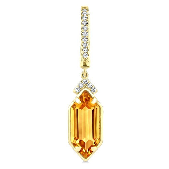 12X5 MM Evoque Gemstones Hexagon Shape Citrine and 1/6 Ctw Round Cut Diamond Semi-Precious Earrings in 10K Yellow Gold