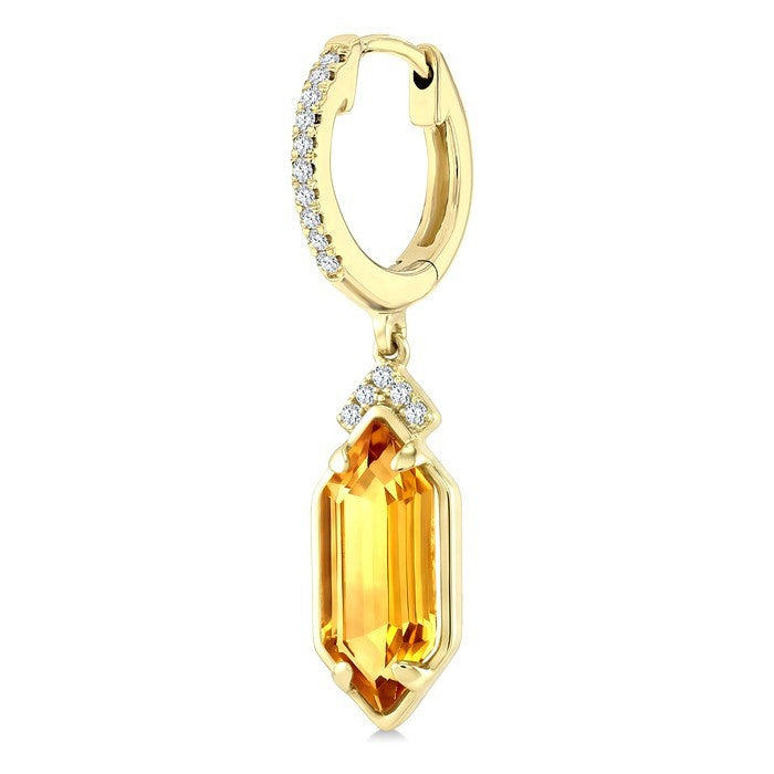 12X5 MM Evoque Gemstones Hexagon Shape Citrine and 1/6 Ctw Round Cut Diamond Semi-Precious Earrings in 10K Yellow Gold