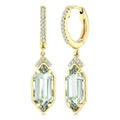 12X5 MM Evoque Gemstones Hexagon Shape Green Amethyst and 1/6 Ctw Round Cut Diamond Semi-Precious Earrings in 10K Yellow Gold