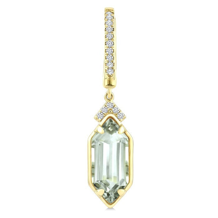 12X5 MM Evoque Gemstones Hexagon Shape Green Amethyst and 1/6 Ctw Round Cut Diamond Semi-Precious Earrings in 10K Yellow Gold