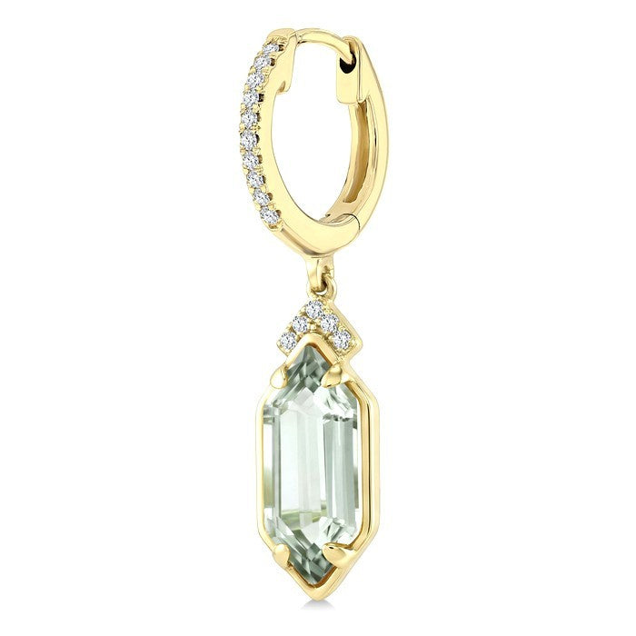 12X5 MM Evoque Gemstones Hexagon Shape Green Amethyst and 1/6 Ctw Round Cut Diamond Semi-Precious Earrings in 10K Yellow Gold