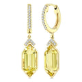 12X5 MM Evoque Gemstones Hexagon Shape Lemon Quartz and 1/6 Ctw Round Cut Diamond Semi-Precious Earrings in 10K Yellow Gold