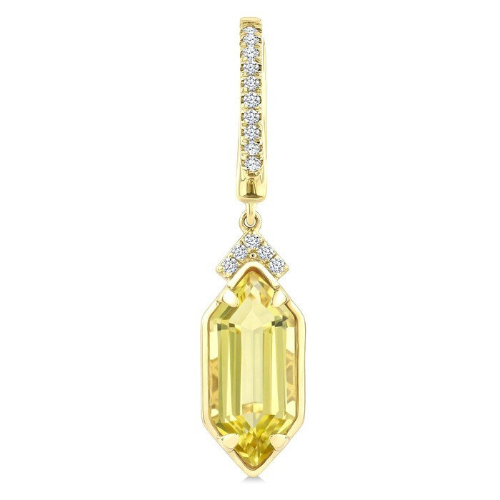 12X5 MM Evoque Gemstones Hexagon Shape Lemon Quartz and 1/6 Ctw Round Cut Diamond Semi-Precious Earrings in 10K Yellow Gold