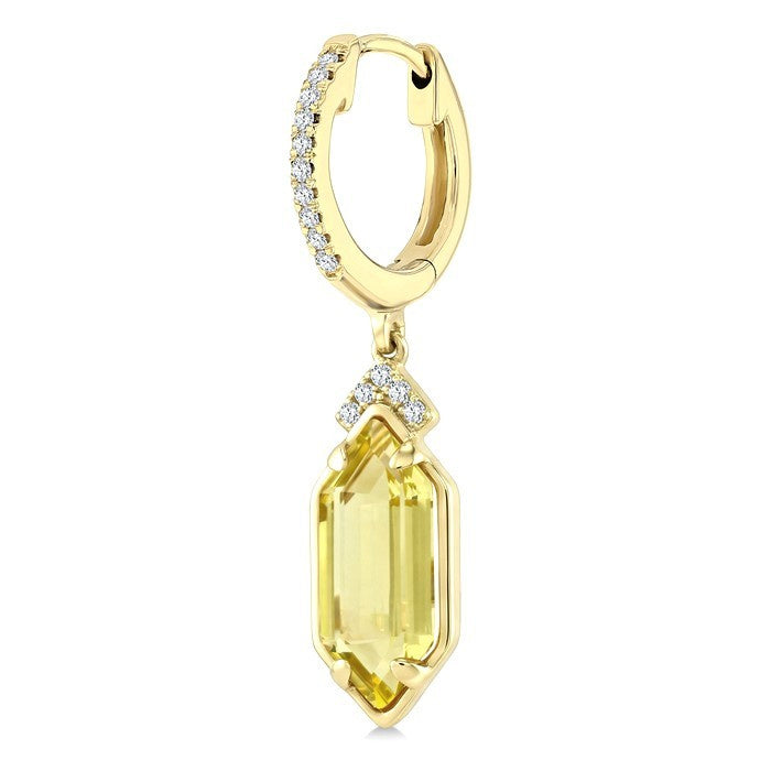 12X5 MM Evoque Gemstones Hexagon Shape Lemon Quartz and 1/6 Ctw Round Cut Diamond Semi-Precious Earrings in 10K Yellow Gold