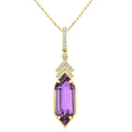 16X6 MM Evoque Gemstones Hexagon Shape Amethyst and 1/10 Ctw Round Cut Diamond Semi-Precious Pendant With Chain in 10K Yellow Gold