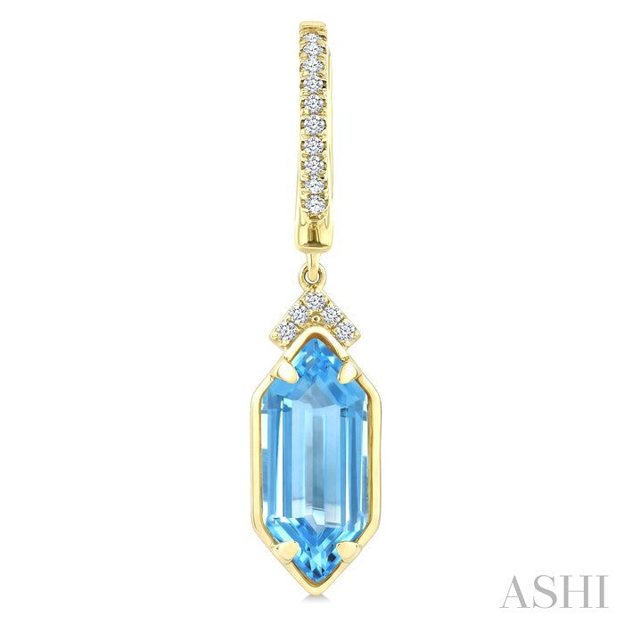 12X5 MM Evoque Gemstones Hexagon Shape Blue Topaz and 1/6 Ctw Round Cut Diamond Semi-Precious Earrings in 10K Yellow Gold
