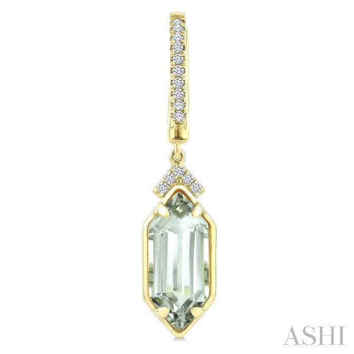 12X5 MM Evoque Gemstones Hexagon Shape Green Amethyst and 1/6 Ctw Round Cut Diamond Semi-Precious Earrings in 10K Yellow Gold