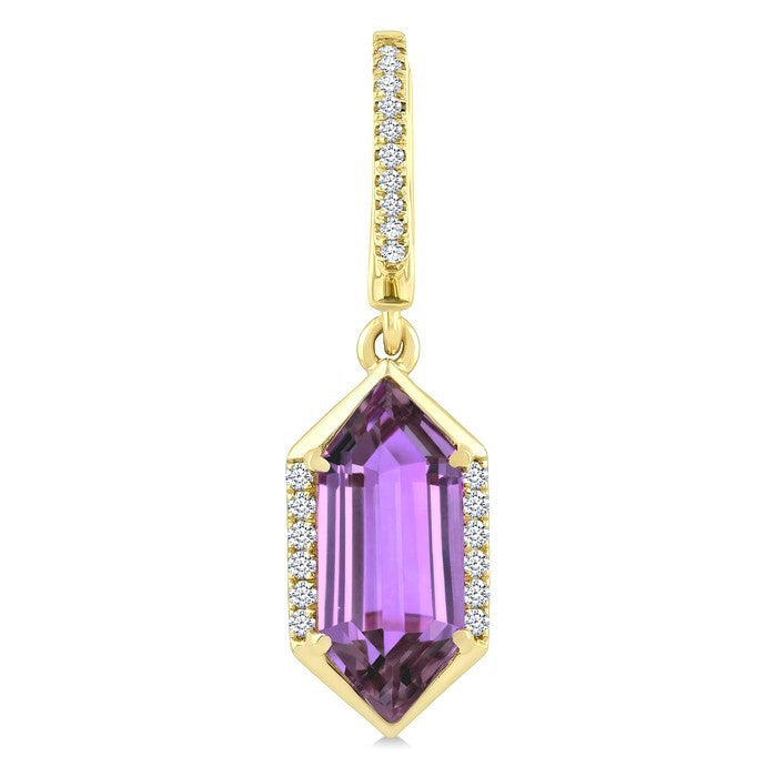 12X5 MM Evoque Gemstones Hexagon Shape Amethyst and 1/5 Ctw Round Cut Diamond Semi-Precious Earrings in 10K Yellow Gold