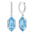 12X5 MM Evoque Gemstones Hexagon Shape Blue Topaz and 1/5 Ctw Round Cut Diamond Semi-Precious Earrings in 10K White Gold