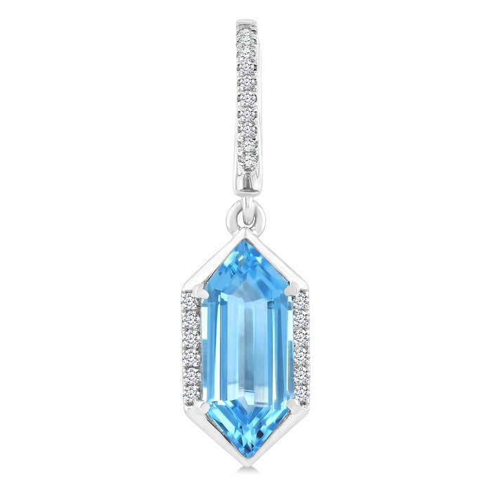 12X5 MM Evoque Gemstones Hexagon Shape Blue Topaz and 1/5 Ctw Round Cut Diamond Semi-Precious Earrings in 10K White Gold