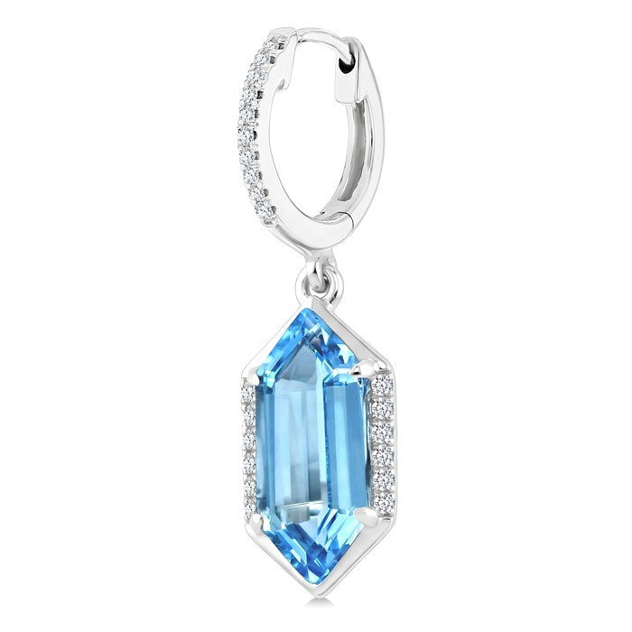 12X5 MM Evoque Gemstones Hexagon Shape Blue Topaz and 1/5 Ctw Round Cut Diamond Semi-Precious Earrings in 10K White Gold