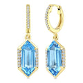 12X5 MM Evoque Gemstones Hexagon Shape Blue Topaz and 1/5 Ctw Round Cut Diamond Semi-Precious Earrings in 10K Yellow Gold