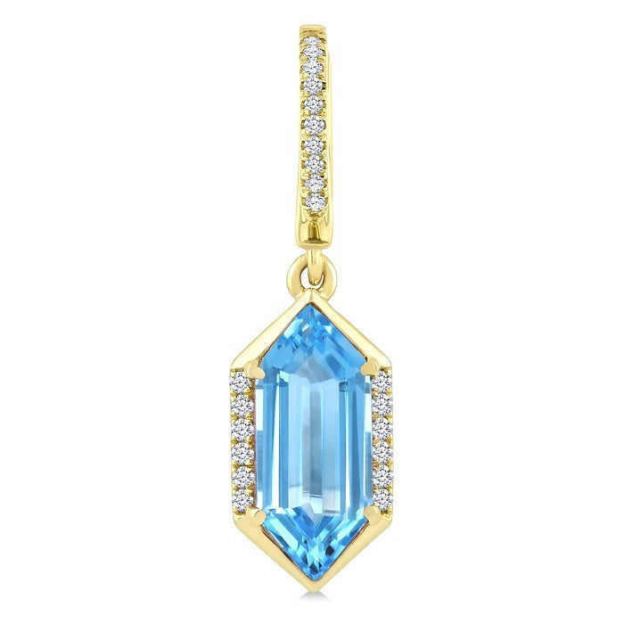 12X5 MM Evoque Gemstones Hexagon Shape Blue Topaz and 1/5 Ctw Round Cut Diamond Semi-Precious Earrings in 10K Yellow Gold