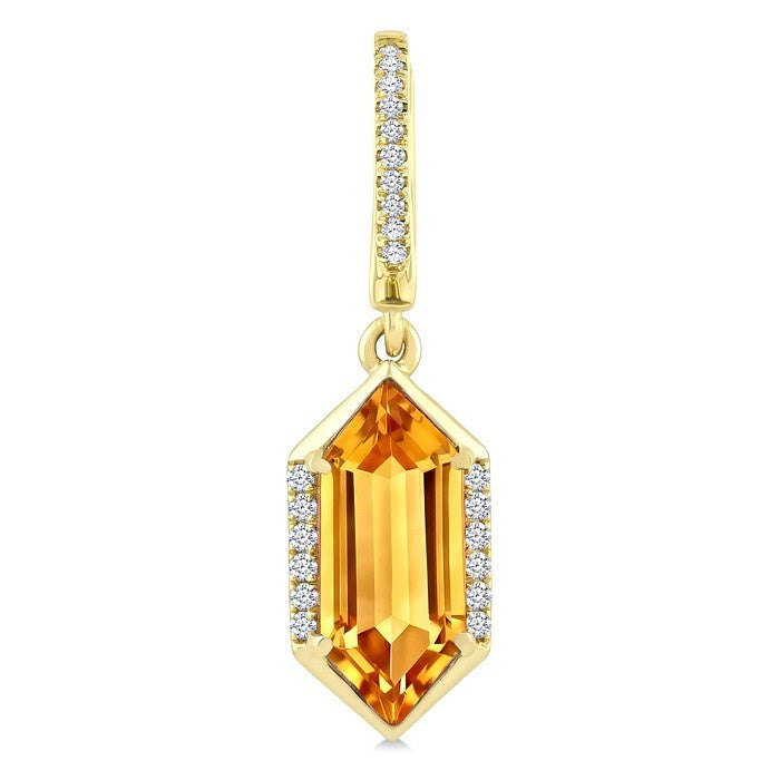 12X5 MM Evoque Gemstones Hexagon Shape Citrine and 1/5 Ctw Round Cut Diamond Semi-Precious Earrings in 10K Yellow Gold