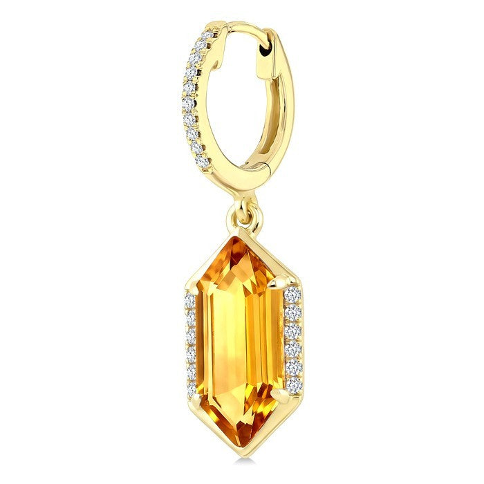 12X5 MM Evoque Gemstones Hexagon Shape Citrine and 1/5 Ctw Round Cut Diamond Semi-Precious Earrings in 10K Yellow Gold