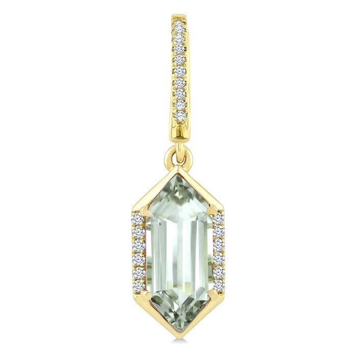 12X5 MM Evoque Gemstones Hexagon Shape Green Amethyst and 1/5 Ctw Round Cut Diamond Semi-Precious Earrings in 10K Yellow Gold