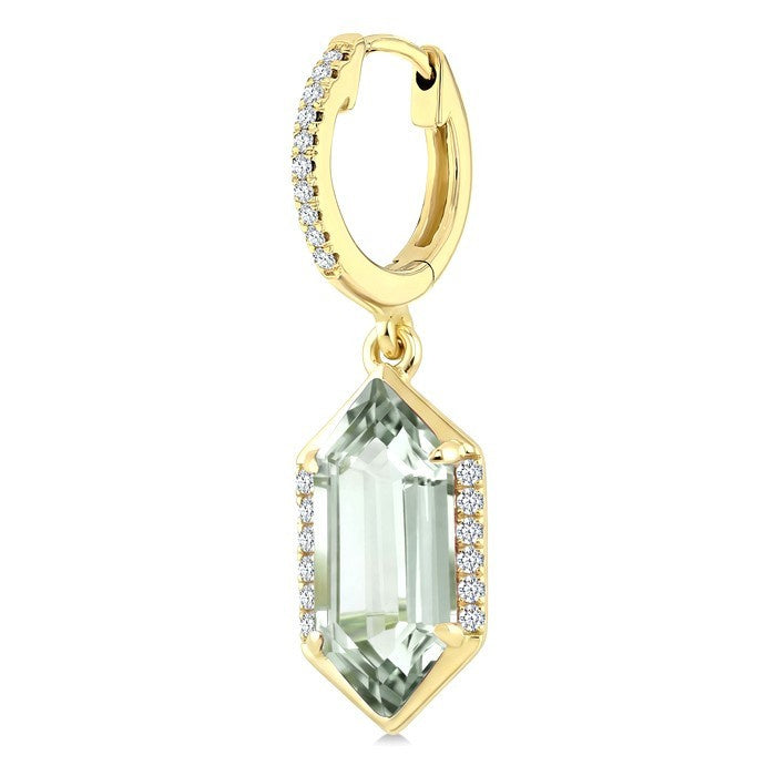12X5 MM Evoque Gemstones Hexagon Shape Green Amethyst and 1/5 Ctw Round Cut Diamond Semi-Precious Earrings in 10K Yellow Gold