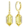 12X5 MM Evoque Gemstones Hexagon Shape Lemon Quartz and 1/5 Ctw Round Cut Diamond Semi-Precious Earrings in 10K Yellow Gold