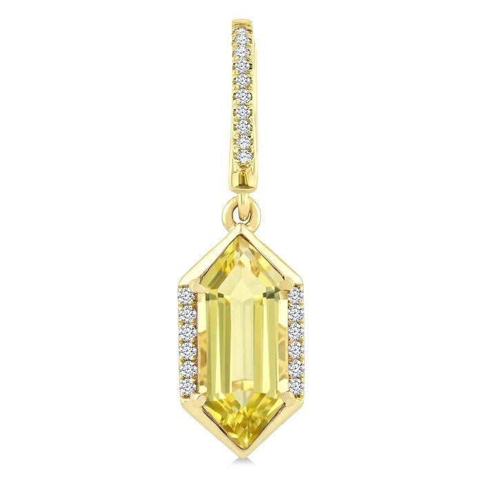 12X5 MM Evoque Gemstones Hexagon Shape Lemon Quartz and 1/5 Ctw Round Cut Diamond Semi-Precious Earrings in 10K Yellow Gold