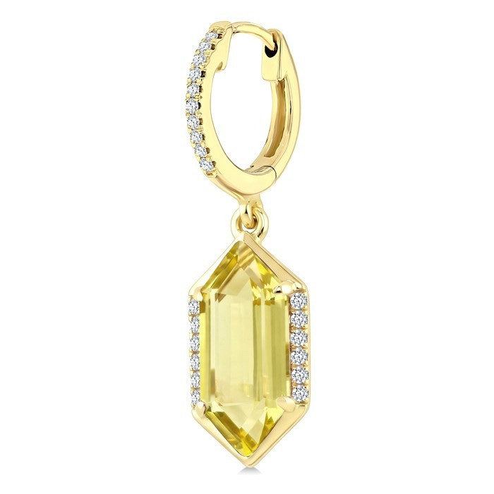 12X5 MM Evoque Gemstones Hexagon Shape Lemon Quartz and 1/5 Ctw Round Cut Diamond Semi-Precious Earrings in 10K Yellow Gold