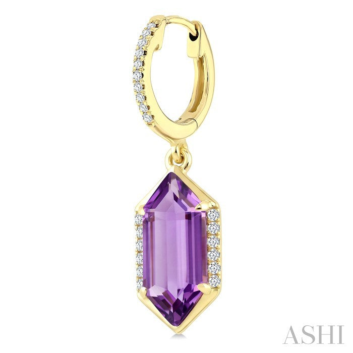 12X5 MM Evoque Gemstones Hexagon Shape Amethyst and 1/5 Ctw Round Cut Diamond Semi-Precious Earrings in 10K Yellow Gold