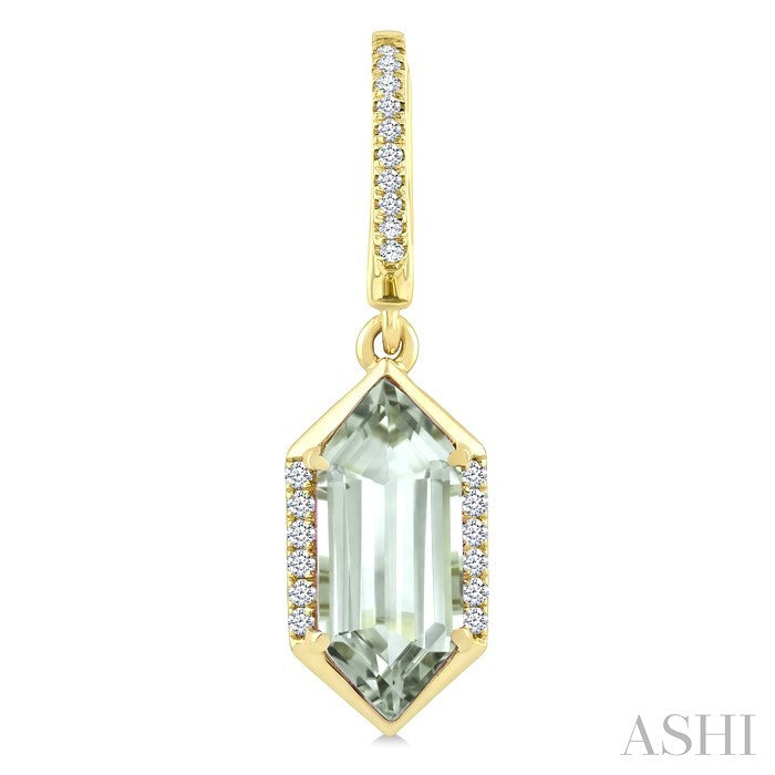12X5 MM Evoque Gemstones Hexagon Shape Green Amethyst and 1/5 Ctw Round Cut Diamond Semi-Precious Earrings in 10K Yellow Gold