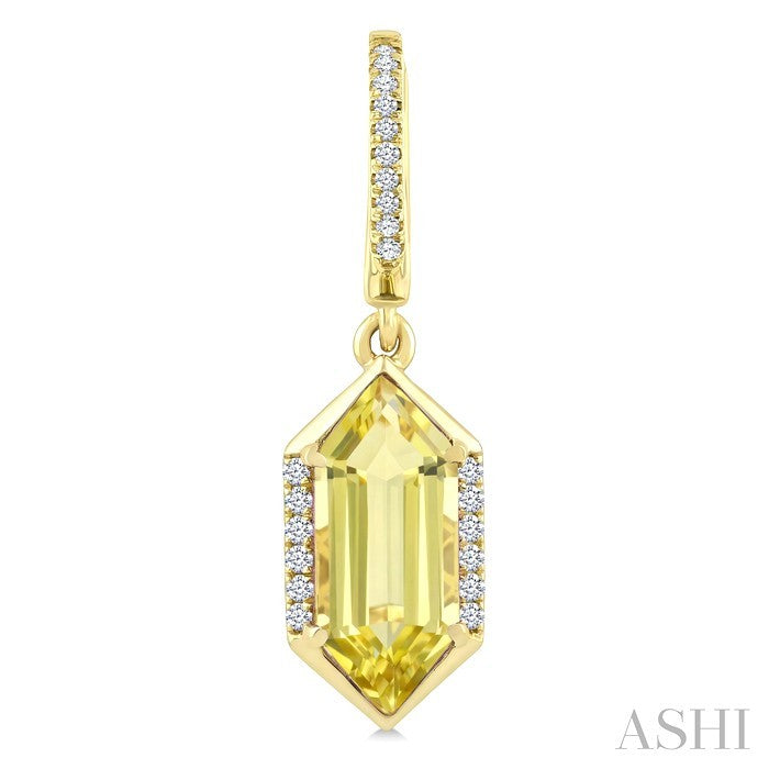 12X5 MM Evoque Gemstones Hexagon Shape Lemon Quartz and 1/5 Ctw Round Cut Diamond Semi-Precious Earrings in 10K Yellow Gold