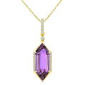 16X6 MM Evoque Gemstones Hexagon Shape Amethyst and 1/10 Ctw Round Cut Diamond Semi-Precious Pendant With Chain in 10K Yellow Gold