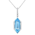 16X6 MM Evoque Gemstones Hexagon Shape Blue Topaz and 1/10 Ctw Round Cut Diamond Semi-Precious Pendant With Chain in 10K White Gold