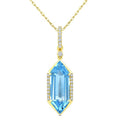 16X6 MM Evoque Gemstones Hexagon Shape Blue Topaz and 1/10 Ctw Round Cut Diamond Semi-Precious Pendant With Chain in 10K Yellow Gold
