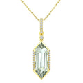 16X6 MM Evoque Gemstone Hexagon Shape Green Amethyst and 1/10 Ctw Round Cut Diamond Semi-Precious Pendant With Chain in 10K Yellow Gold