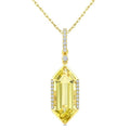 16X6 MM Evoque Gemstones Hexagon Shape Lemon Quartz and 1/10 Ctw Round Cut Diamond Semi-Precious Pendant With Chain in 10K Yellow Gold