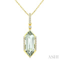16X6 MM Evoque Gemstone Hexagon Shape Green Amethyst and 1/10 Ctw Round Cut Diamond Semi-Precious Pendant With Chain in 10K Yellow Gold
