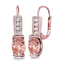 7x5 MM Oval Shape Morganite and 1/6 Ctw Round Cut Diamond Earrings in 14K Rose Gold