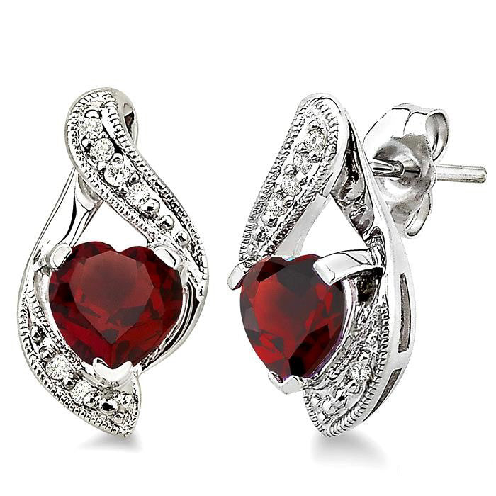 14K White Gold Garnet and Diamond Pave Earrings