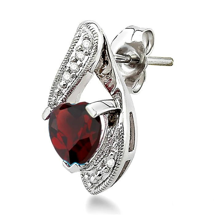 14K White Gold Garnet and Diamond Pave Earrings