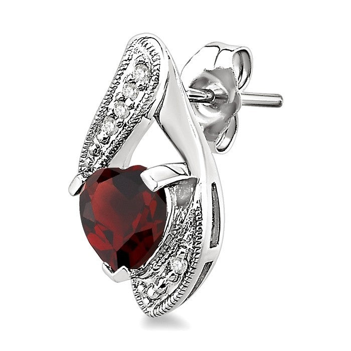 14K White Gold Garnet and Diamond Pave Earrings